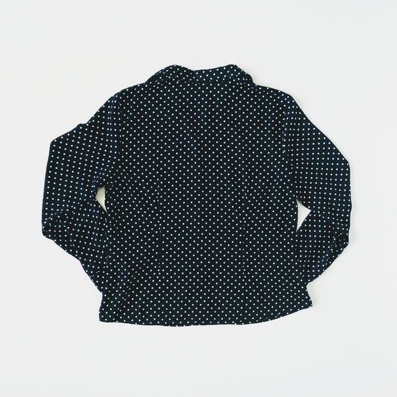 Hillard & Hanson Navy Polkadot Button Down Blouse - Picture 5 of 5